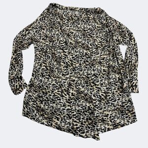 Chico’s Leopard Wrap Knit Tunic Sweater Boho Long Sleeve Slouchy Knit 1 Medium